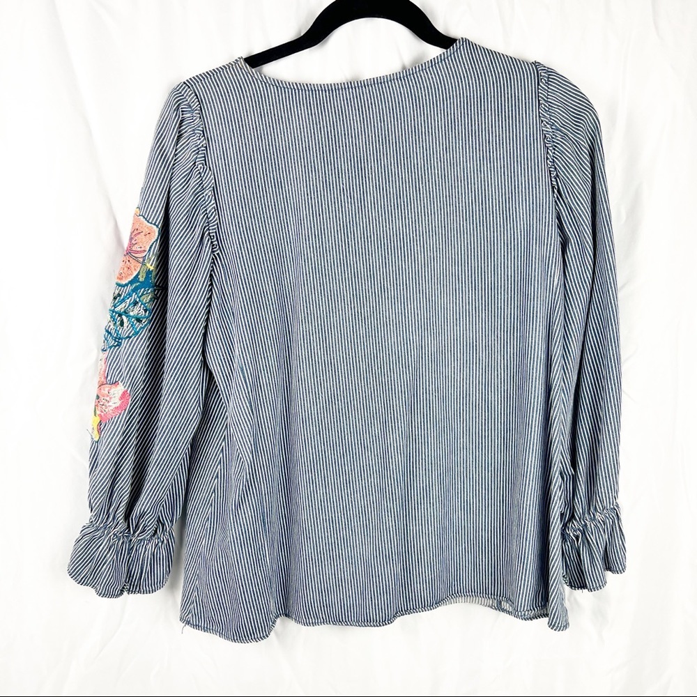 Zara Trafuluc Denimwear Embroidered Striped Top Size Small - Picture 3 of 6